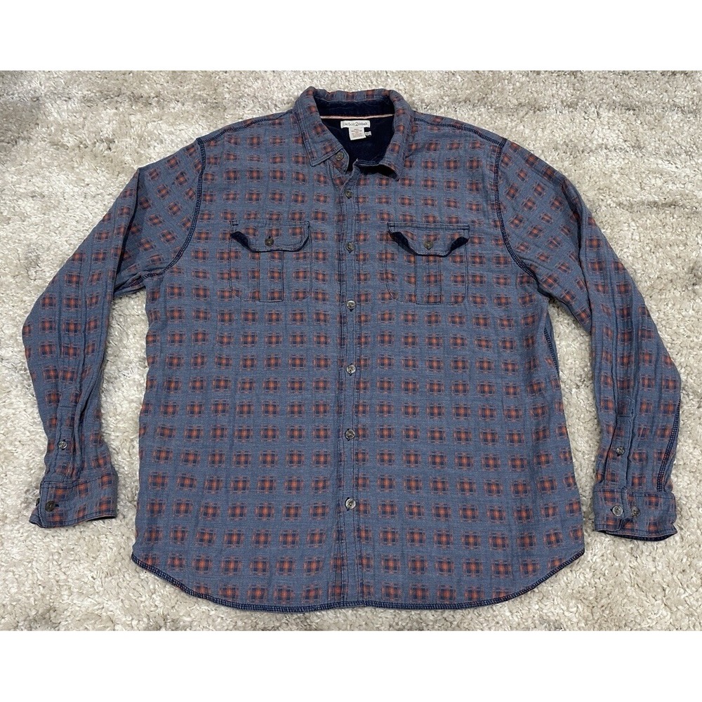 Carbon 2 Cobalt Shirt Mens L Blue Red Plaid Button Long Sleeve Casual Geometric